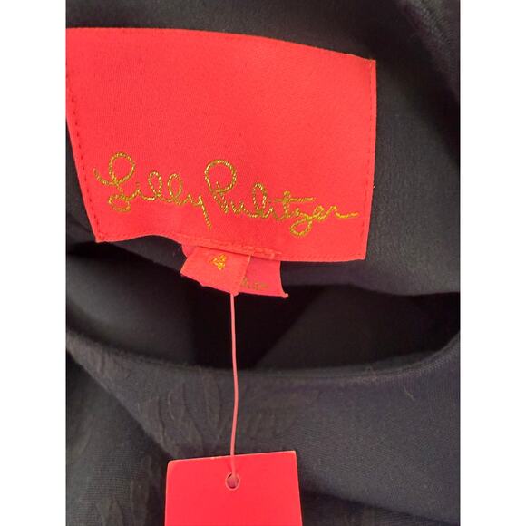 Lilly Pulitzer Kayla Jacquard Bell Sleeve Mini Dress Navy Blue Fern Picker 4 - Picture 8 of 9